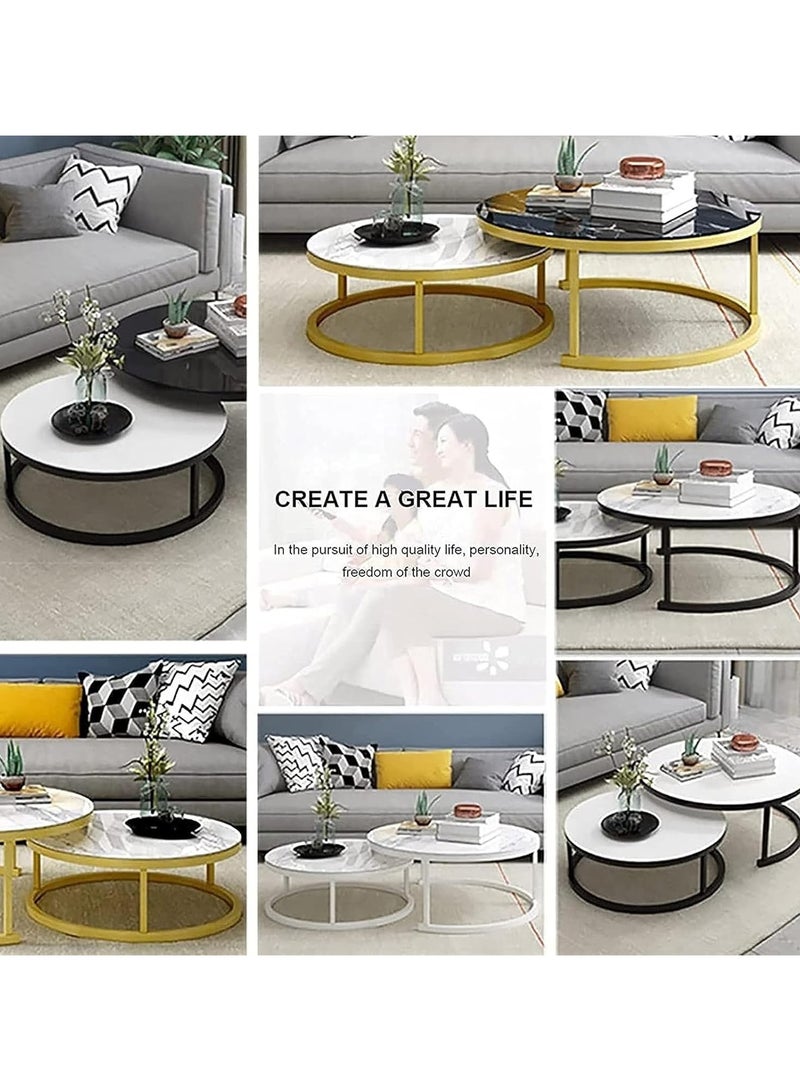 DubaiGallery Round Side Tables, Stylish Round Nesting Coffee Tables Set of 2 with Marble Texture and Metal Frame - Perfect for Small Spaces and Modern Decor - Image 4