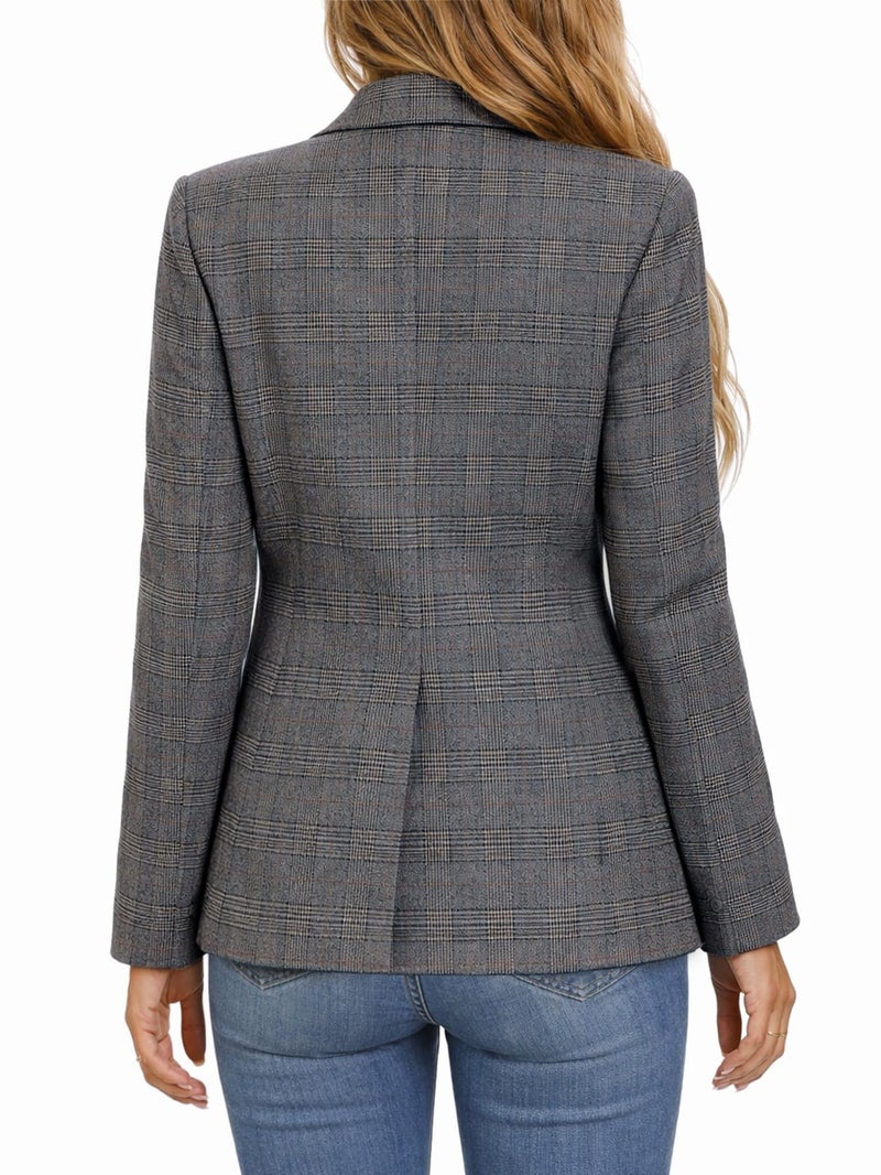 Mina Self Plaid Blazer Jacket for Women 2026 Fall Winter Black Houndstooth Tweed Business Casual Outfits Work Trendy Professional Fitted Womens Coat Women's Blazers & Suit Jackets XZ122 P/Black XL - Image 2