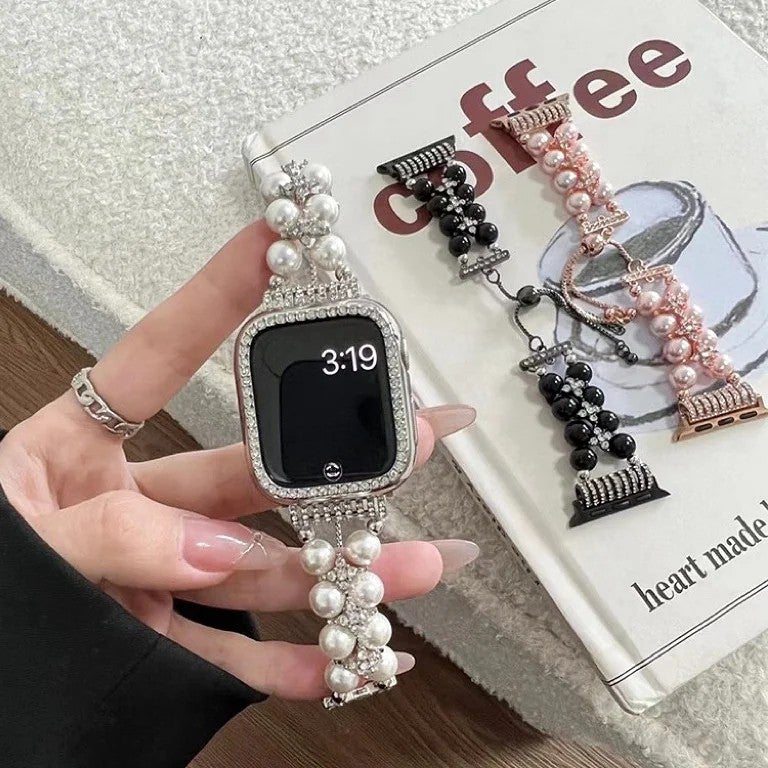 Bluejw Stretchy Beaded Strap with Pearl Charms – Replaceable Watch Band for Apple Watch Series 8, 9, Ultra (49mm, 45mm, 41mm) - Image 2