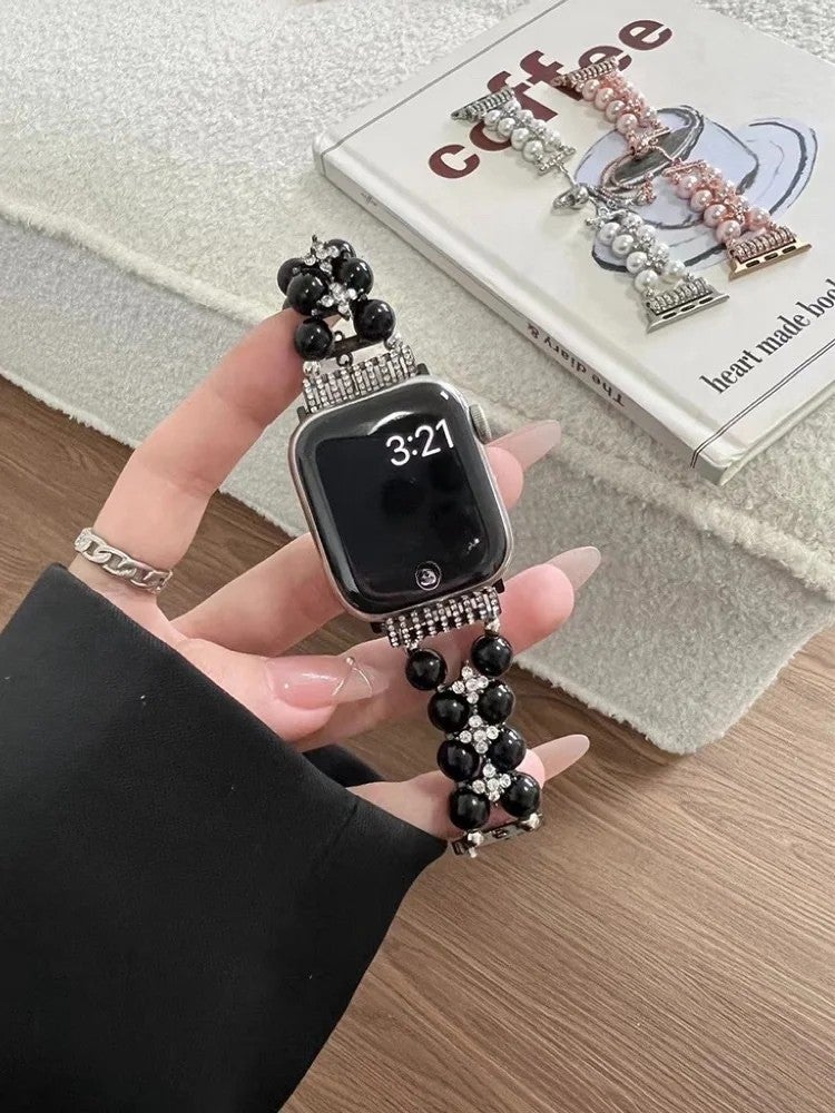 Bluejw Stretchy Beaded Strap with Pearl Charms – Replaceable Watch Band for Apple Watch Series 8, 9, Ultra (49mm, 45mm, 41mm) - Image 4