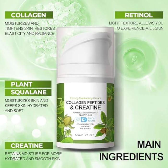 Grospe Collagen Peptide Complex Moisture Cream with Retinol,Creatine and Plant Squalane - Skin Tightening Firming - Anti Aging Face Wrinkle Cream, Day & Night Moisturizing Facial Cream -1.7oz - Image 4
