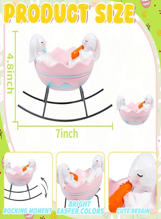 Exasinine Bunny Figurines Easter Candy Dish Rocking Egg Cradle Rabbit Statue for Spring Decor Cute Bunny Tabletop Centerpiece for Home Office Decoration, Easter Rabbit Decoration Gift - Image 2