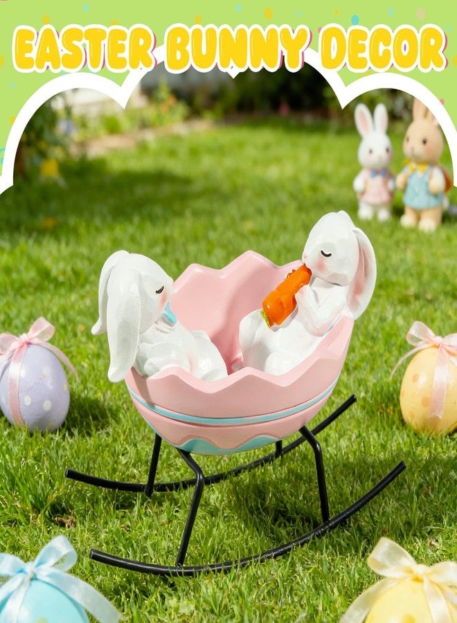 Exasinine Bunny Figurines Easter Candy Dish Rocking Egg Cradle Rabbit Statue for Spring Decor Cute Bunny Tabletop Centerpiece for Home Office Decoration, Easter Rabbit Decoration Gift - Image 3