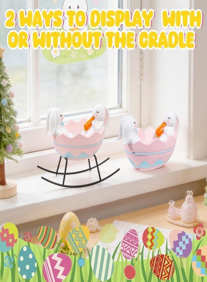 Exasinine Bunny Figurines Easter Candy Dish Rocking Egg Cradle Rabbit Statue for Spring Decor Cute Bunny Tabletop Centerpiece for Home Office Decoration, Easter Rabbit Decoration Gift - Image 4