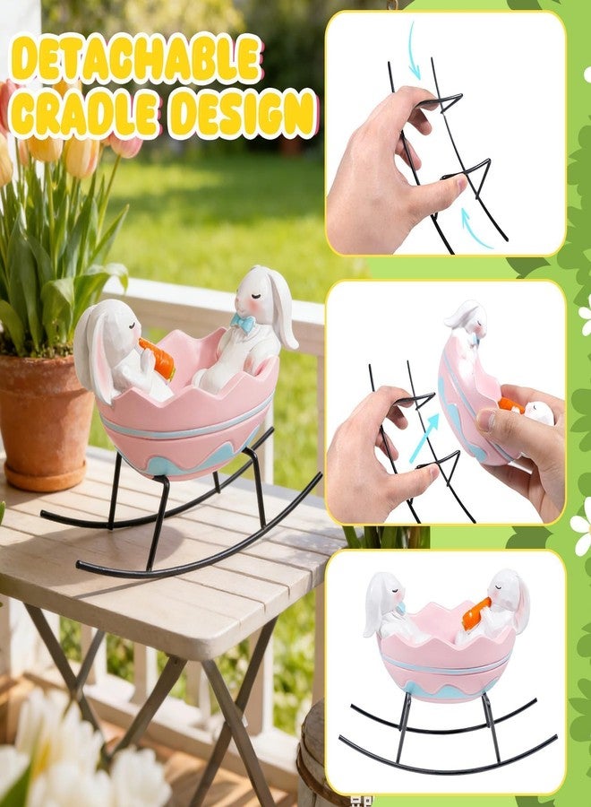Exasinine Bunny Figurines Easter Candy Dish Rocking Egg Cradle Rabbit Statue for Spring Decor Cute Bunny Tabletop Centerpiece for Home Office Decoration, Easter Rabbit Decoration Gift - Image 5