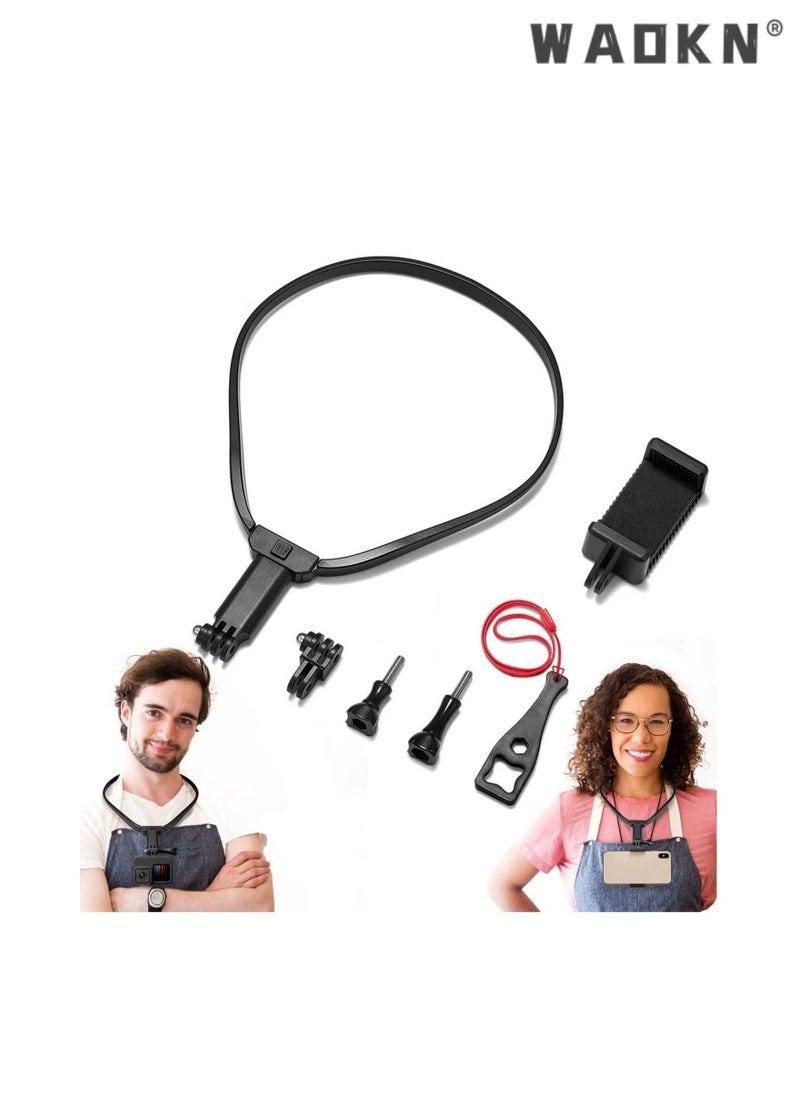 WAOKN Sports Camera Neck Hanging Mount Bracket First Angle Accessory Extendable Selfie Kit, Compatible with MAX Hero,GOPRO12 DJI Insta360, Coyote, AKASO and Cell Phone Cycling Travel  - Image 1