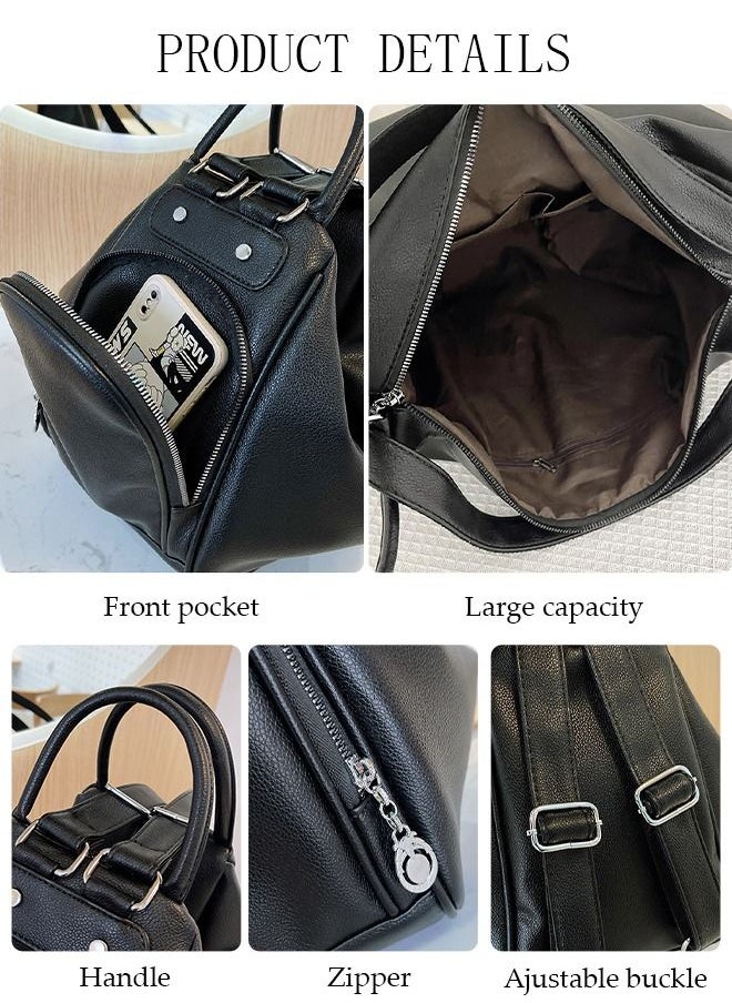 DUNISO Women's Backpack Fashionable Travel Backpack For Women Faux Leather Shoulder Bag Anti Theft Double Shoulder Backpack Handbag For College Girls Students Black  - Image 3