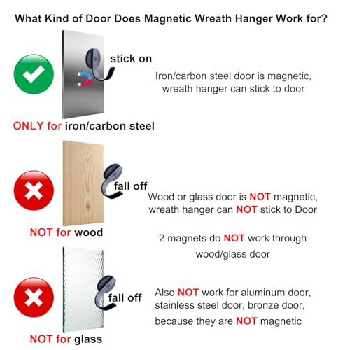 LEVOSHUA Magnetic Wreath Hanger for Metal Doors Only, Not for Wood Glass Doors, Front Door Wreath Hook Holder, Pack of 2 - Image 3
