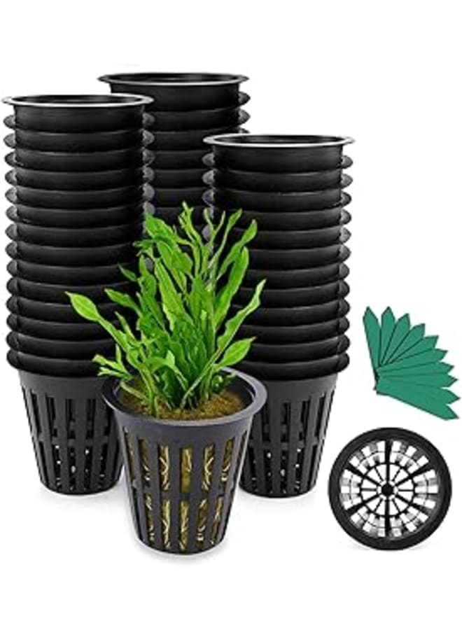 GROWNEER Net Cup Pots, 50 Pcs 2 Inch Garden Slotted Mesh Net Cups, Heavy Duty Cups Mesh Pots with 50Pcs Plant Labels, Hydroponic Planting Pots Grow Basket for Indoor Outdoor - Image 1