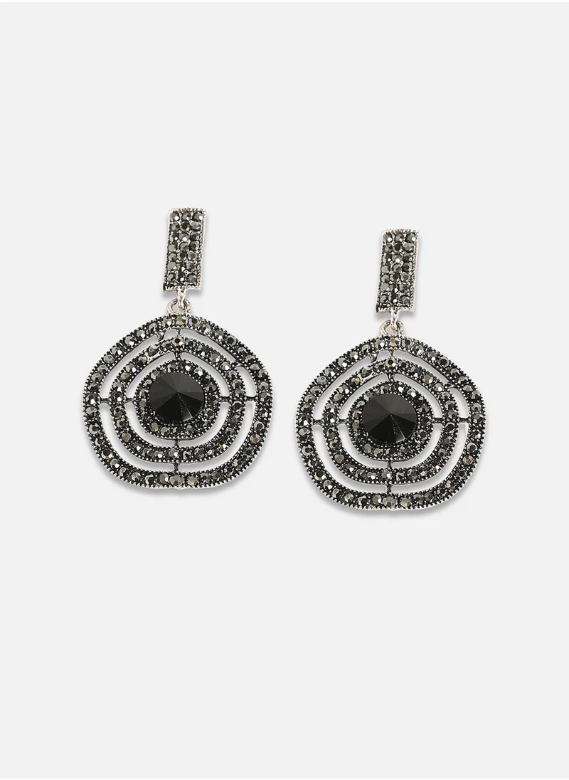 SOHI Embellished Lined Circular Drop Earrings