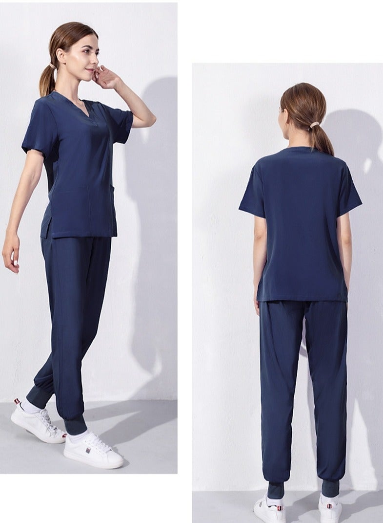 Loquat Medical Uniform Scrubs Set V-Neck Top and Loose Jogger Pants Suit Navy Blue - Image 2