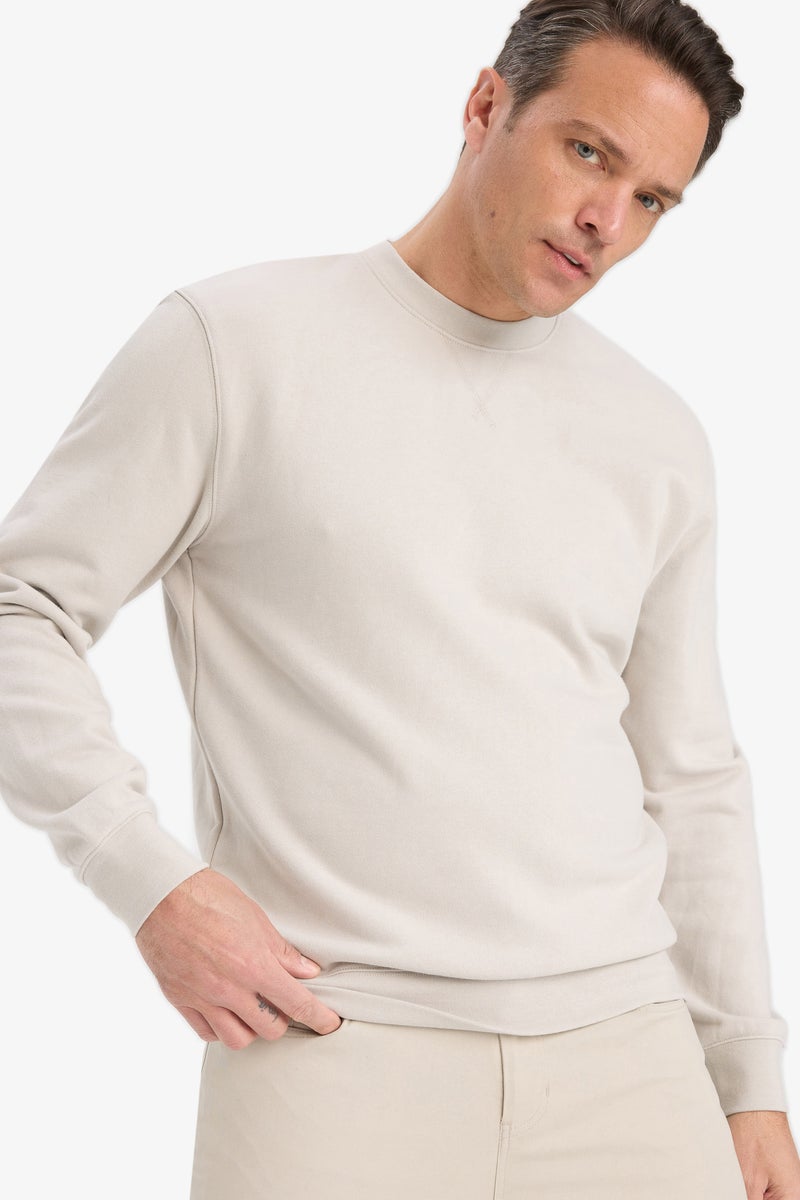 DeFacto Beige Man Cotton Regular Fit Crew Neck Sweatshirt Casual - Image 1