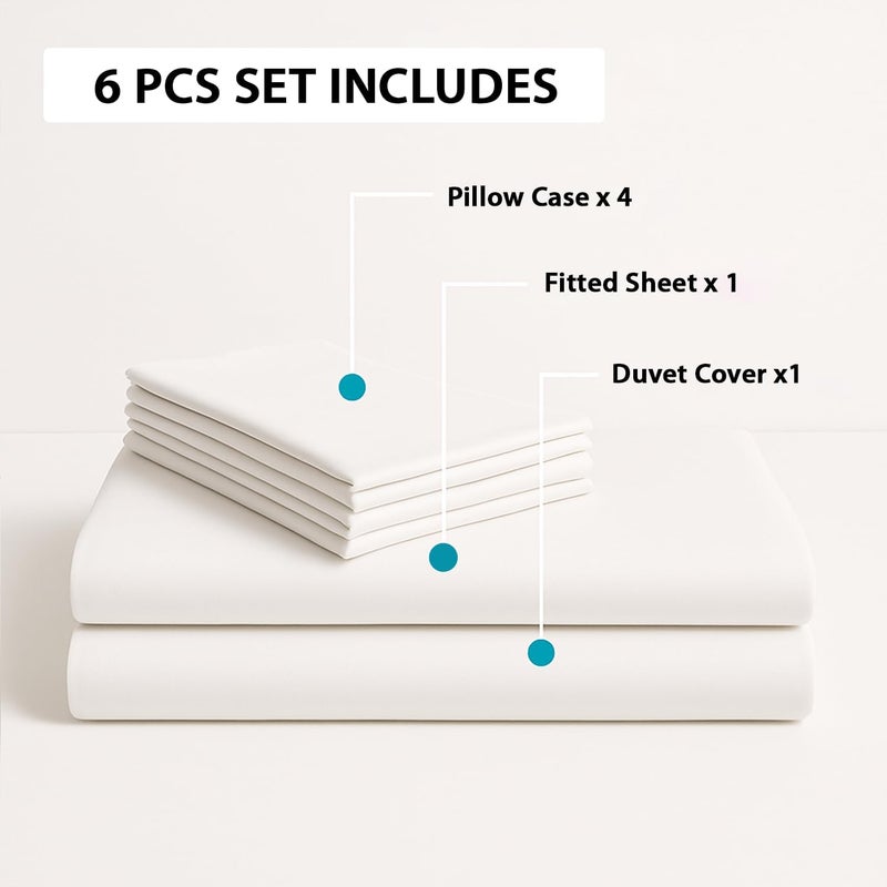 MOONCEE 6Pcs Bed Sheet King Size Set With Duvet Cover 220x240 Microfiber Bed Sheets Bedding Set Includes 1 Fitted Sheet, 1 Quilt Cover & 4 Pillows Cases (Plain White, 6Pcs Duvet Cover Set- King) - Image 3