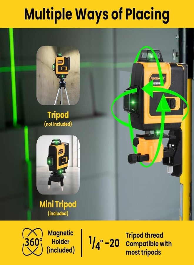 TOMAHAWK® XLS-9416 16 Lines Green Laser Level Pro - 4x360° 4D Green Cross Self-Levelling Professional Laser Line for Construction with Two 360° Vertical/Horizontal Laser Level Pulse Mode - Image 3