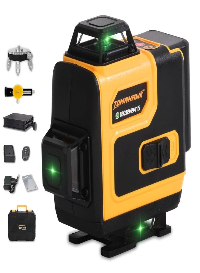 TOMAHAWK® XLS-9416 16 Lines Green Laser Level Pro - 4x360° 4D Green Cross Self-Levelling Professional Laser Line for Construction with Two 360° Vertical/Horizontal Laser Level Pulse Mode - Image 1