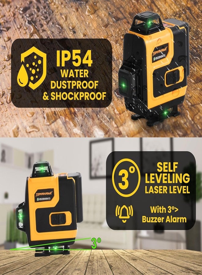 TOMAHAWK® XLS-9416 16 Lines Green Laser Level Pro - 4x360° 4D Green Cross Self-Levelling Professional Laser Line for Construction with Two 360° Vertical/Horizontal Laser Level Pulse Mode - Image 2