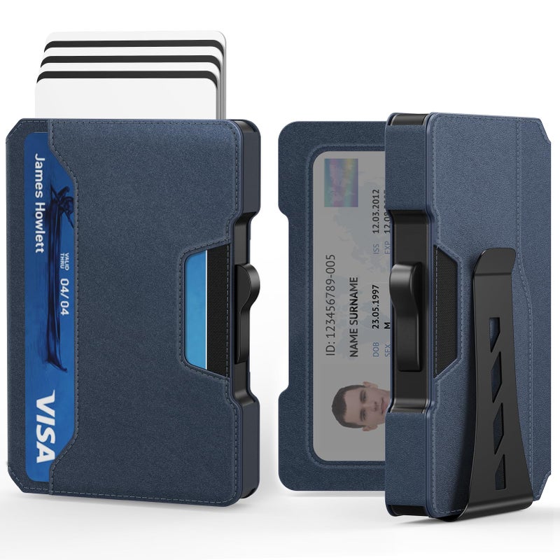BESSIO Slim Wallet for Men - Minimalist Mens Wallet with Money Clip, Aluminum Pop Up Card Case and Leather Slots Credit Card Holder RFID Blocking Wallet for Men with Gift Box - Image 1
