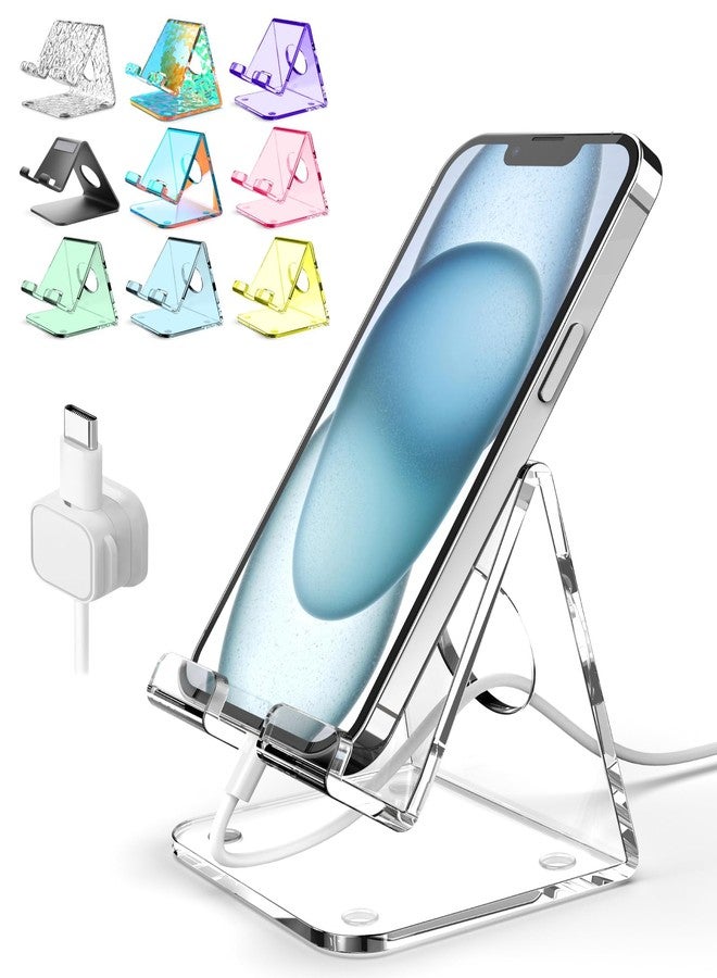 TOPGO Acrylic Cell Phone Stand, Clear Phone Holder for Office Desk, Vanity, Kitchen, Bedside Table, Compatible with iPhone 17/Smartphones/iPad/Switch/Kindle, Office Desk Accessories - Image 1