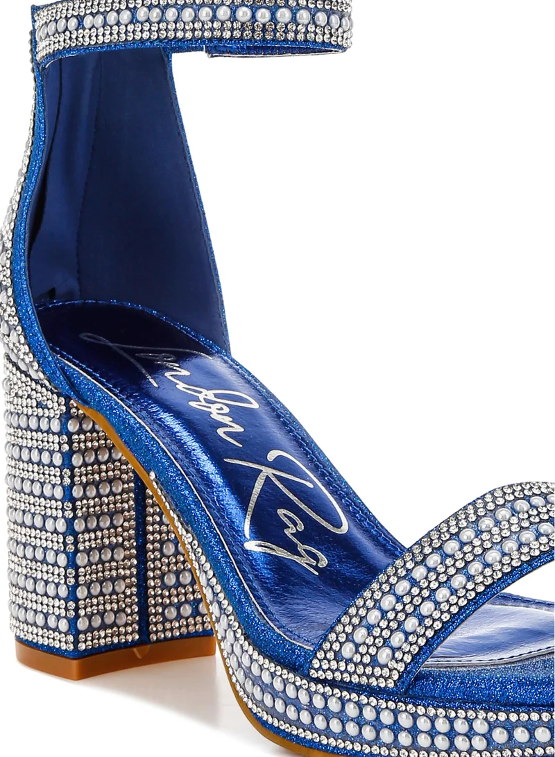 London Rag Rhinestones And Pearl Embellished Sandals in Blue