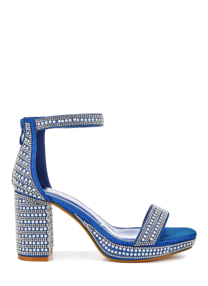 London Rag Rhinestones And Pearl Embellished Sandals in Blue