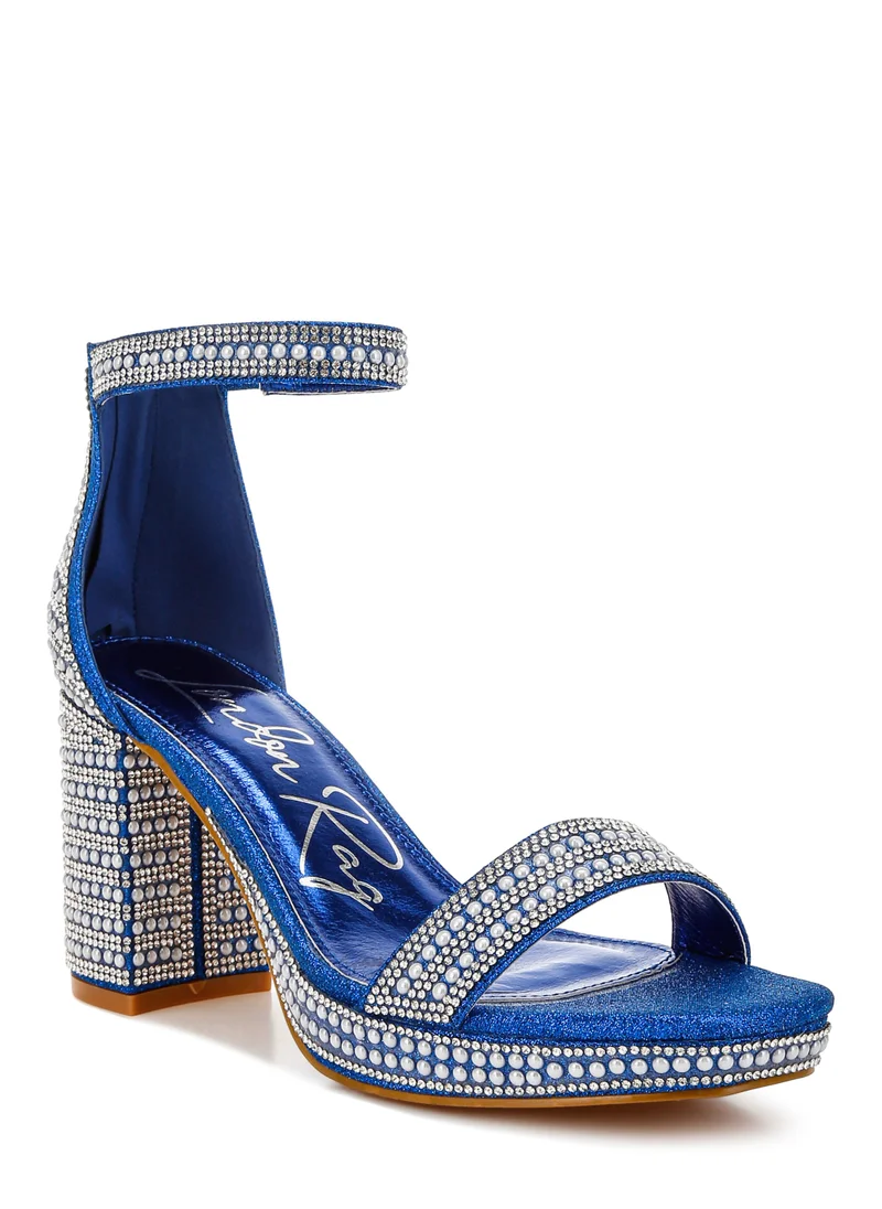 London Rag Rhinestones And Pearl Embellished Sandals in Blue