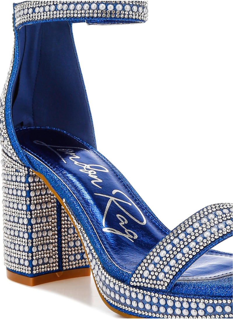 London Rag Rhinestones And Pearl Embellished Sandals in Blue  - Image 5