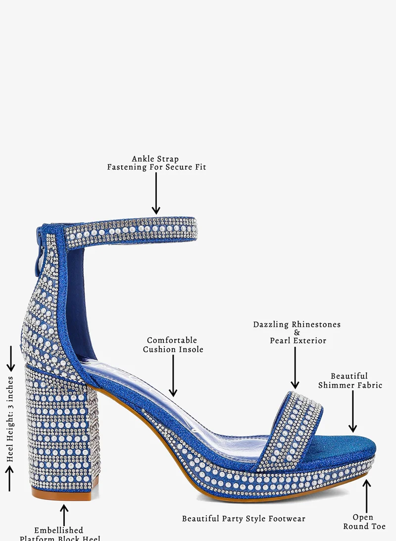 London Rag Blue Rhinestones And Pearl Embellished Sandals in Blue for Women | Best Price UAE