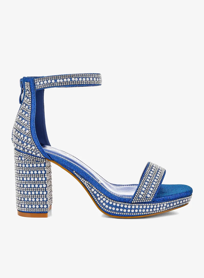 Rhinestones And Pearl Embellished Sandals in Blue