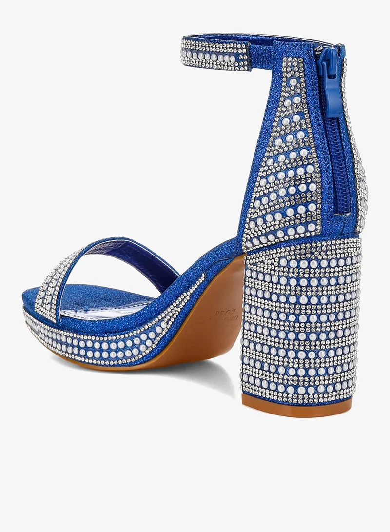 London Rag Blue Rhinestones And Pearl Embellished Sandals in Blue for Women | Best Price UAE