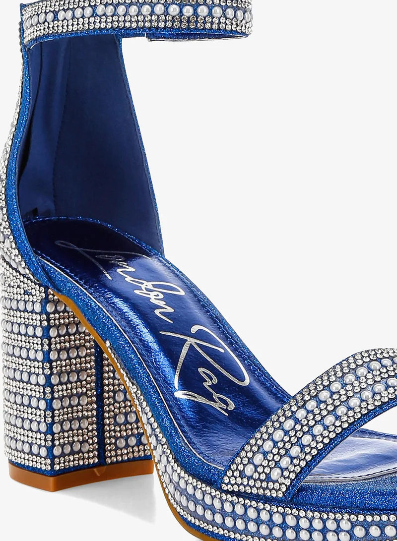 London Rag Blue Rhinestones And Pearl Embellished Sandals in Blue for Women | Best Price UAE