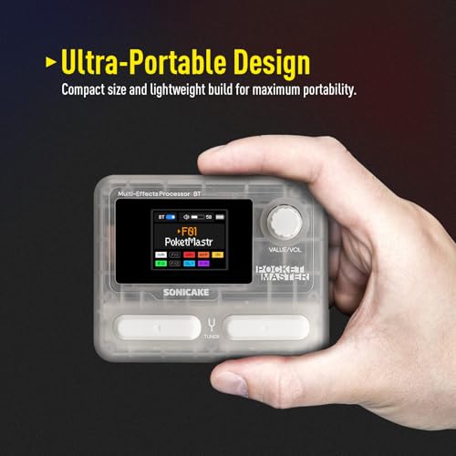 SONICAKE Pocket Master-بيدال متعدد التأثيرات المحمول، 100+ تأثيرات مدمجة للجيتار/الباس/الأكوستيك، نمذجة مضخم الصوت، محاكاة خزائن IR، واجهة صوت USB ستيريو OTG، قابلة لإعادة الشحن (شفاف أبيض) - Image 3