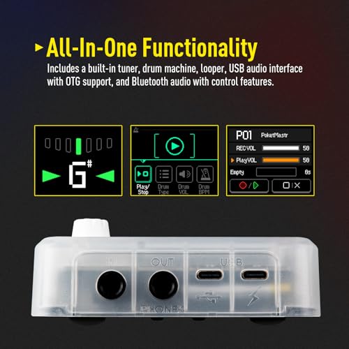 SONICAKE Pocket Master-بيدال متعدد التأثيرات المحمول، 100+ تأثيرات مدمجة للجيتار/الباس/الأكوستيك، نمذجة مضخم الصوت، محاكاة خزائن IR، واجهة صوت USB ستيريو OTG، قابلة لإعادة الشحن (شفاف أبيض) - Image 4