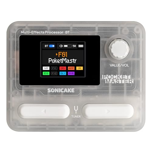 SONICAKE Pocket Master-بيدال متعدد التأثيرات المحمول، 100+ تأثيرات مدمجة للجيتار/الباس/الأكوستيك، نمذجة مضخم الصوت، محاكاة خزائن IR، واجهة صوت USB ستيريو OTG، قابلة لإعادة الشحن (شفاف أبيض) - Image 1