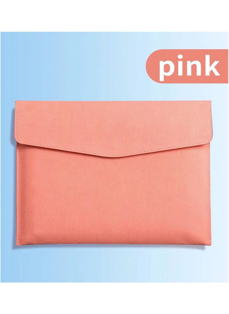MileMelo - Files Wallets, A4 Popper Wallet Leather File Document Folder Paper Storage Bag Portable Document Organizer Waterproof for Travel Meeting Business Office Pink - Image 1