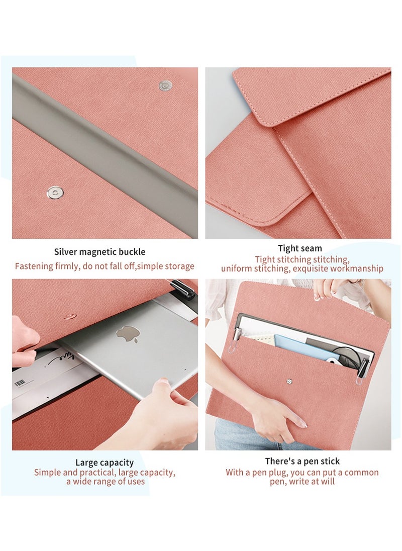 MileMelo - Files Wallets, A4 Popper Wallet Leather File Document Folder Paper Storage Bag Portable Document Organizer Waterproof for Travel Meeting Business Office Pink - Image 1