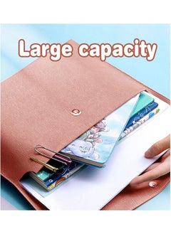 MileMelo Files Wallets, A4 Popper Wallet Leather File Document Folder Paper Storage Bag Portable Document Organizer Waterproof for Travel Meeting Business Office Pink  - Image 3
