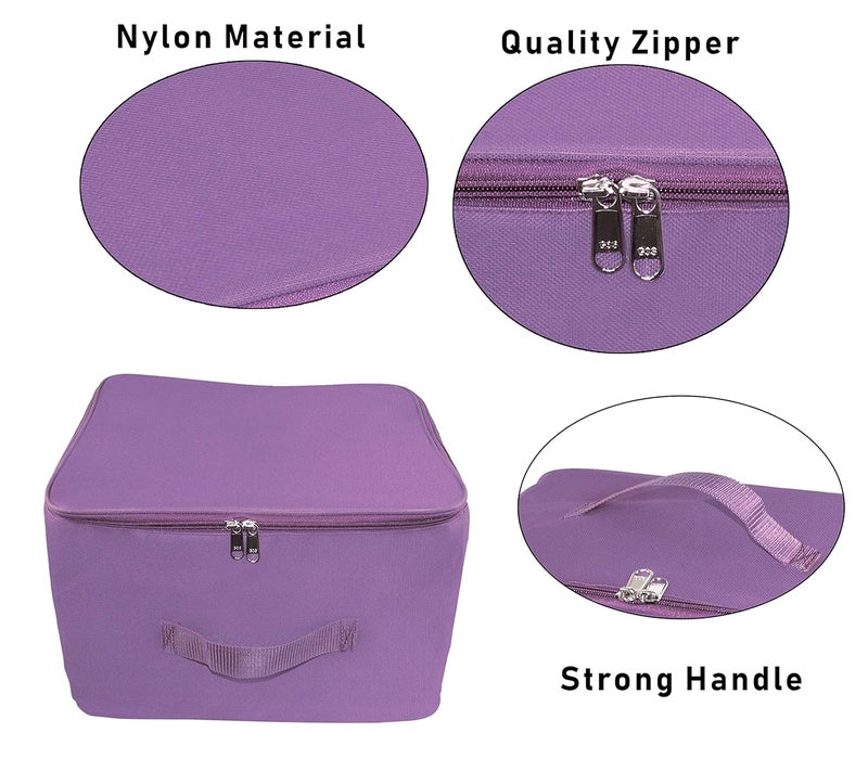 Storite 5 Pack Nylon Wardrobe Bag Underbed Moisture Proof Cloth Storage Organizer Storage box for Clothes Saree Bags with Zippered Closure Handle Purple 38x33x22 cm Square - Image 3