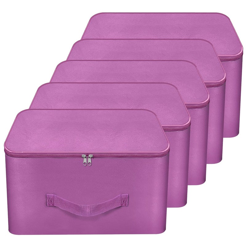 Storite 5 Pack Nylon Wardrobe Bag Underbed Moisture Proof Cloth Storage Organizer Storage box for Clothes Saree Bags with Zippered Closure Handle Purple 38x33x22 cm Square - Image 1