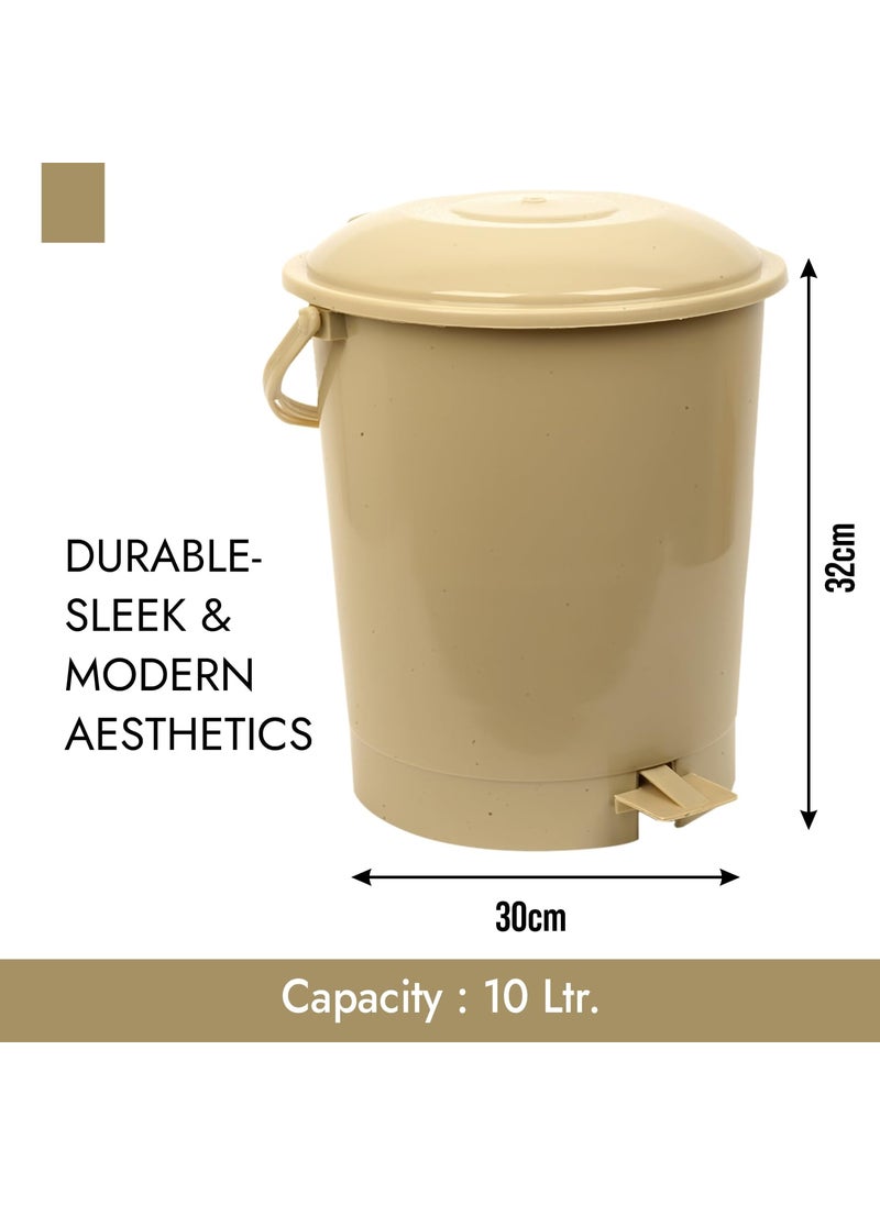 Urbane Home Urbane Home Dustbin Plastic Swinging Lid Dustbin Pedal Dustbin with Lid Dustbin for Kitchen Wet Dry Waste Pedal Dustbins Trash Can 10 LTR Pack of 3 Beige  - Image 3