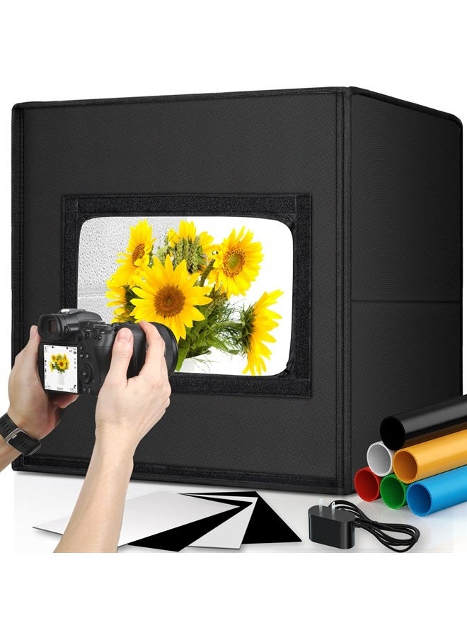 Light Box Photography, Portable Photo Studio Light Box, 16" x 16" Professional Dimmable Shooting Tent Kit with 216 LED Table Top Light & 6 Backdrops Photo Box for Product Photography