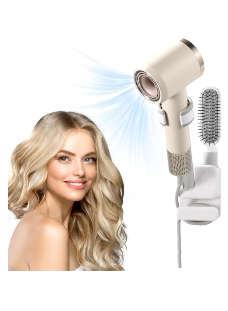 Zikra Adjustable Hair Dryer Holder Stand, Hands Free Hair Dryer Stand, with Fully Positionable Arm, Bathroom Wall Mounted holder with no-drill design for secure mounting on wall or mirror - Image 1