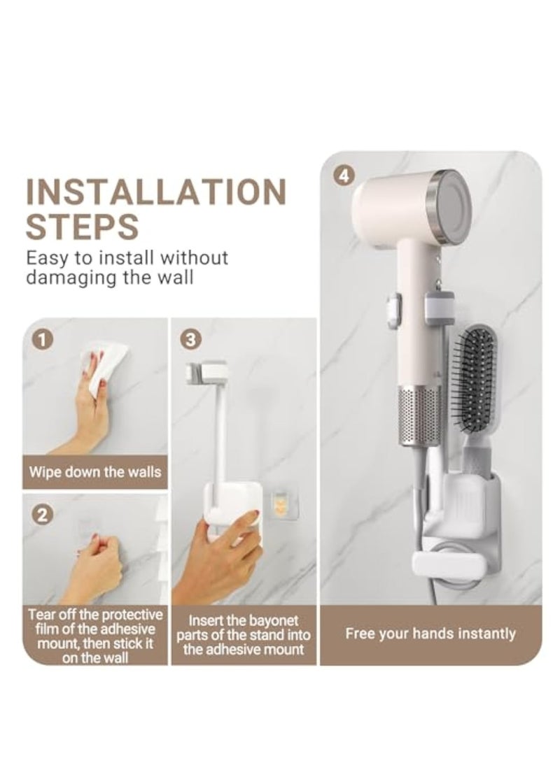 Zikra Adjustable Hair Dryer Holder Stand, Hands Free Hair Dryer Stand, with Fully Positionable Arm, Bathroom Wall Mounted holder with no-drill design for secure mounting on wall or mirror - Image 3
