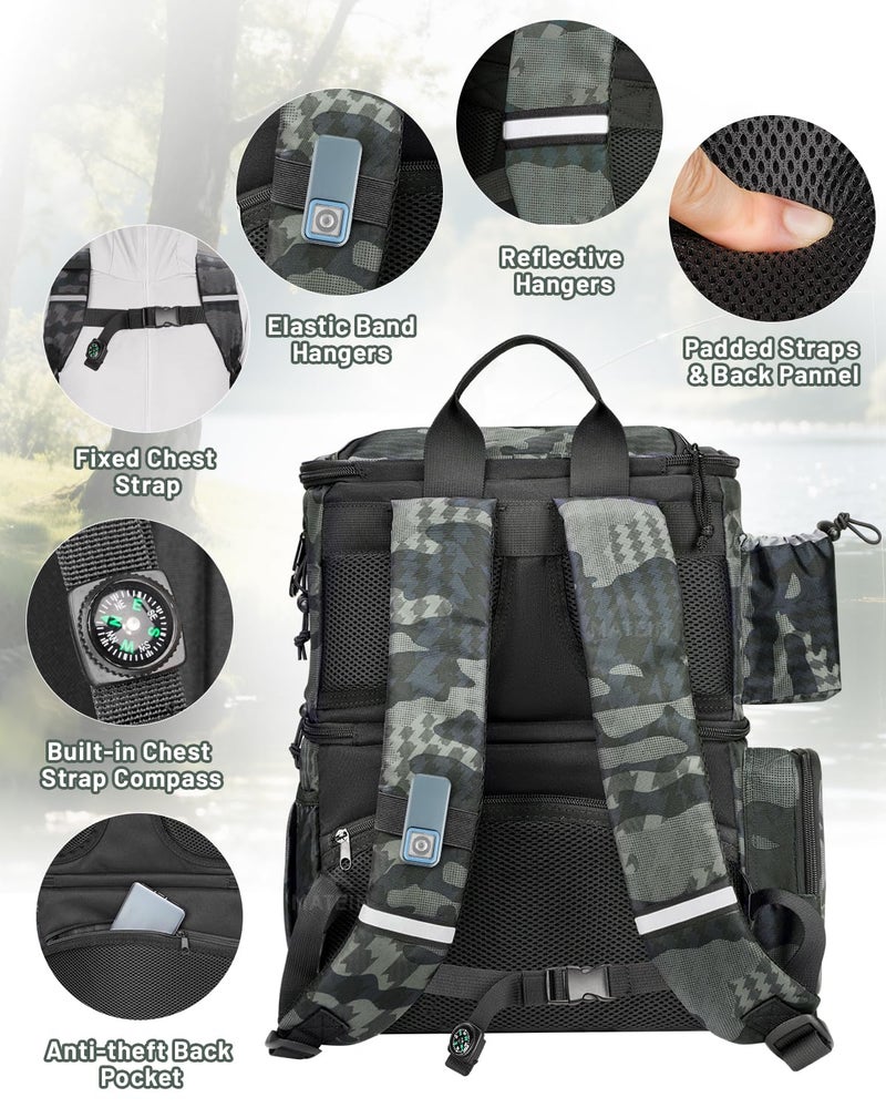 MATEIN Fishing Backpack with 4 Tackle Boxes & Rod Holder, Tackle Backpack with Safety Compass & Insulated Compartment, Water Resistant Fishing Tray Bag Storage Gear and Equipment, Gifts for Fishermen - Image 5