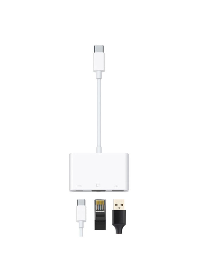 Multi-function RJ45 Ethernet Mobile Phone Adapter USB + Charging 100 M/Gigabit Three-in-one Network Port Converter-Color:Apple Interface 100MB - Image 3