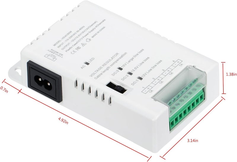 زينوكام 4 قناة كاميرا CCTV مزود طاقة توزيع الطاقة 90V-264VAC إدخال إلى 12V-13.8-15VDC إخراج محول طاقة كاميرا أمان مع فيوز PTC (HD4C50W) - Image 5