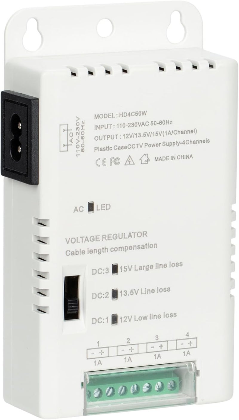 زينوكام 4 قناة كاميرا CCTV مزود طاقة توزيع الطاقة 90V-264VAC إدخال إلى 12V-13.8-15VDC إخراج محول طاقة كاميرا أمان مع فيوز PTC (HD4C50W) - Image 1
