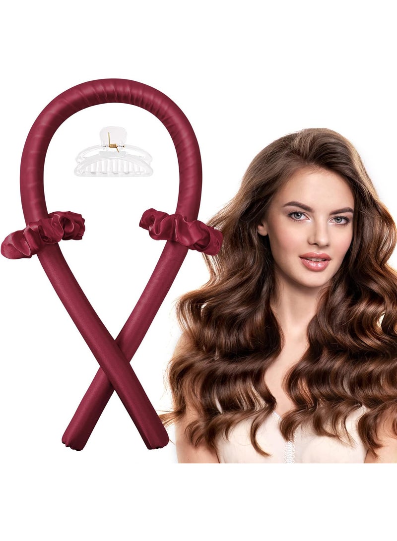 Generic Yeelen Heatless Hair Curling Rod Headband for Long Hair, No Heat Curler Rollers Set can Sleep in Overnight, Satin Curl Ribbon Wrap with Scrunchie and Clips to Get Natural Waves Red, Pack of 1  - Image 1