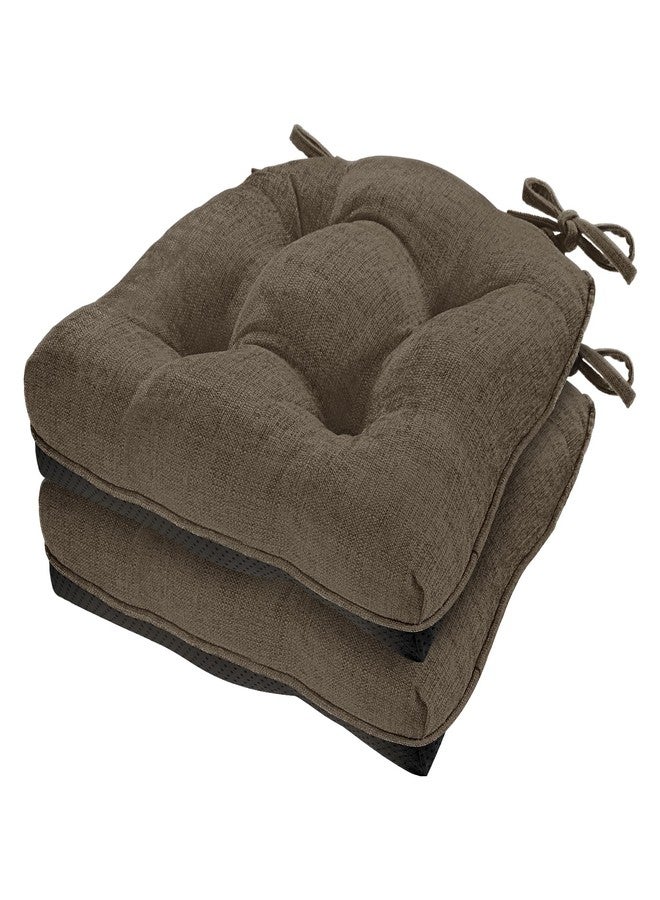Cozyide Chair Cushions for Dining Chairs, 17" x 17" Non-Slip Kitchen Chair Pads with Adjustable Ties, Indoor Chair Cushions for Dining Room, Brown (Pack of 2) - Image 1