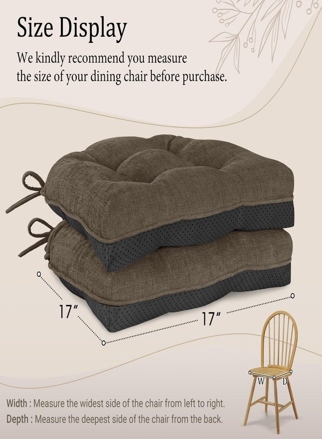 Cozyide Chair Cushions for Dining Chairs, 17" x 17" Non-Slip Kitchen Chair Pads with Adjustable Ties, Indoor Chair Cushions for Dining Room, Brown (Pack of 2) - Image 5