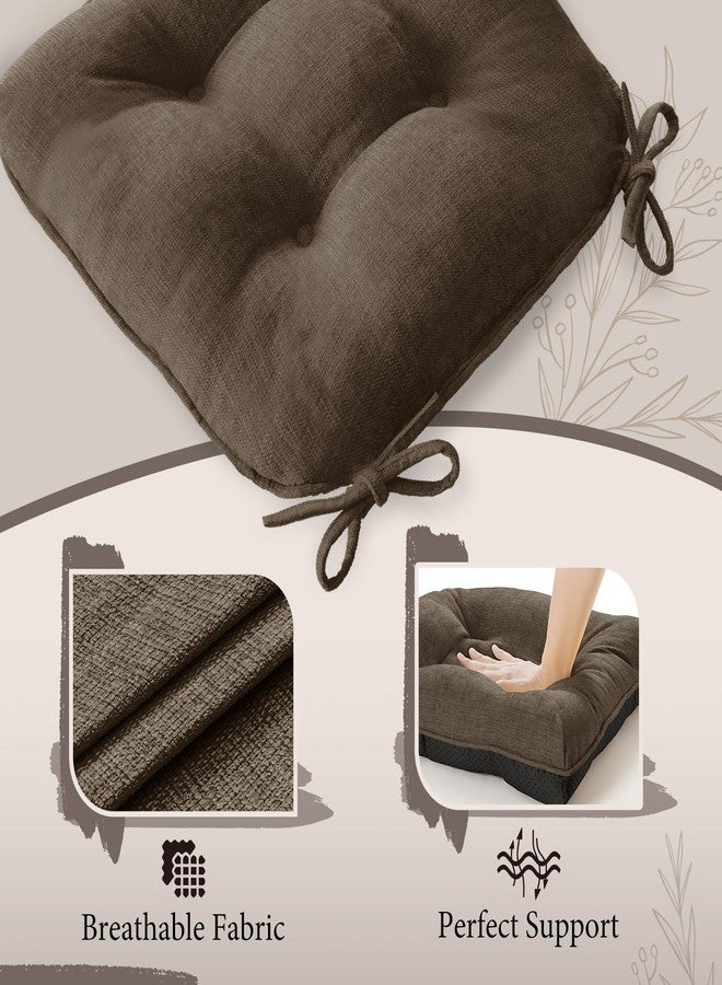 Cozyide Chair Cushions for Dining Chairs, 17" x 17" Non-Slip Kitchen Chair Pads with Adjustable Ties, Indoor Chair Cushions for Dining Room, Brown (Pack of 2) - Image 2